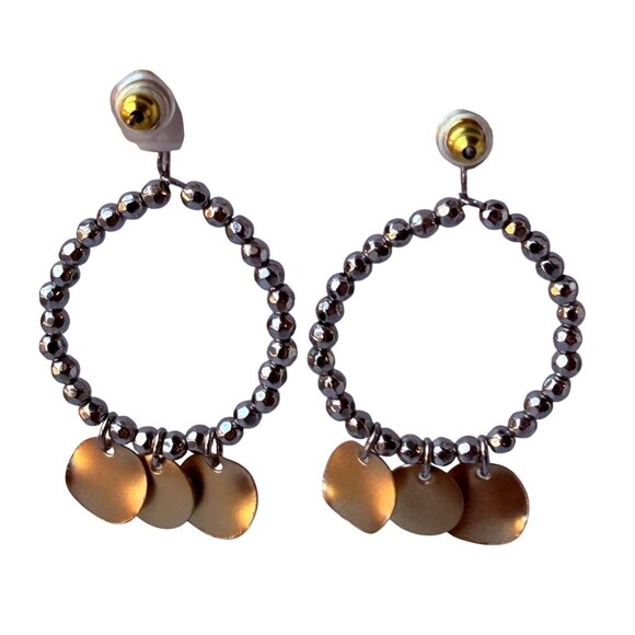 Vtg 1990s Chico’s Pearl Chain Drop Earrings Sparkle Textured Metal Ball Accents - Picture 7 of 14